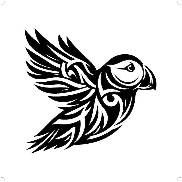 Puffin in modern tribal tattoo abstract line art of animals minimalist contour Vector