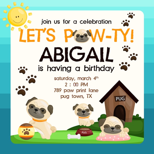 Pug birthday invitation