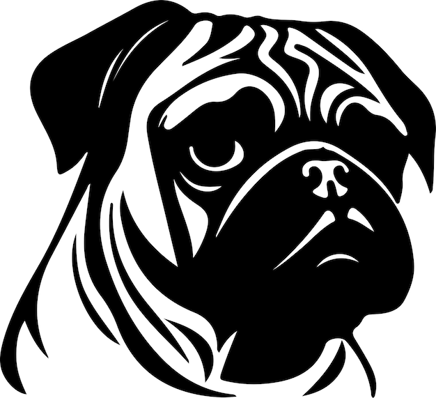 Vector pug black silhouette with transparent background