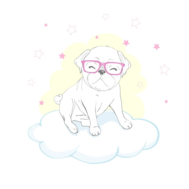 Pug dog cartoon in a cloud