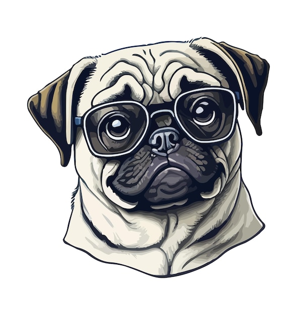 Vettore illustrazione del cartone animato del cane pug carino amichevole grasso paffuto fulvo seduto pug cucciolo sorridente