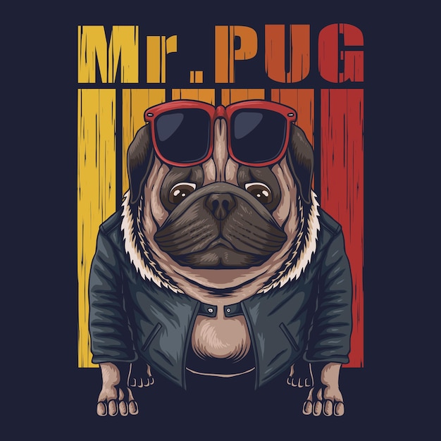 Vector pug dog cool illustration