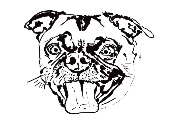 Faccia di cane pug - illustrazione vettoriale isolata su sfondo bianco