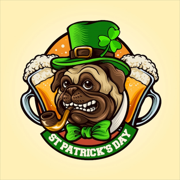 pug dog mascotte voor St Patrick's Day