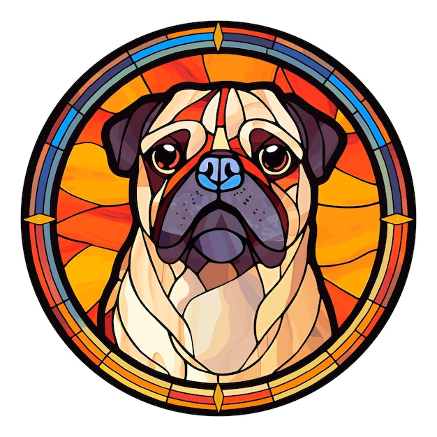 Vector pug dog portret stained glass effect vector kunst illustratie