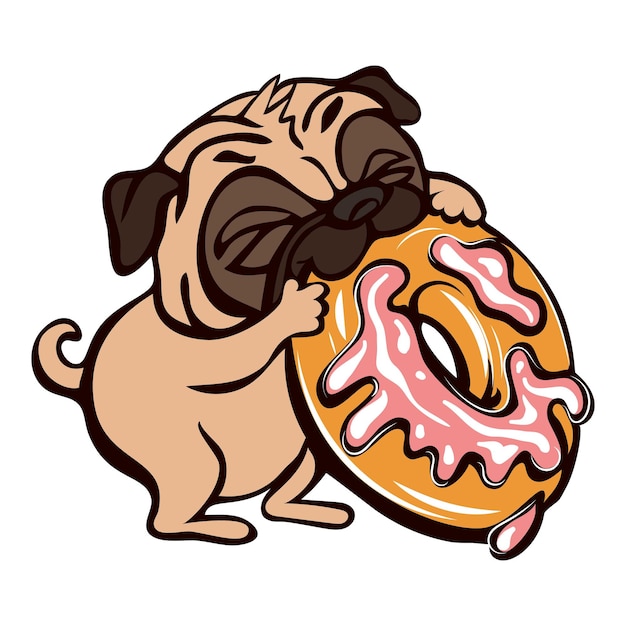 Vector pug eat donut icon cartoon of pug eat donut vector icon for web design isolated on white background