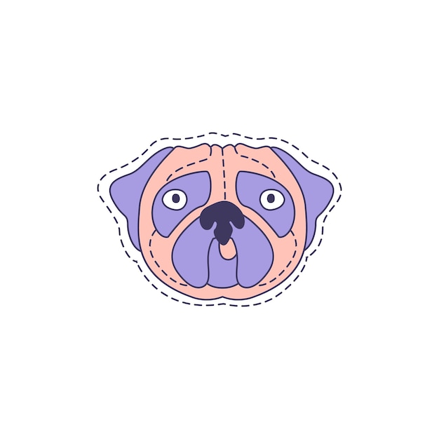 Vector pug face bright hipster sticker