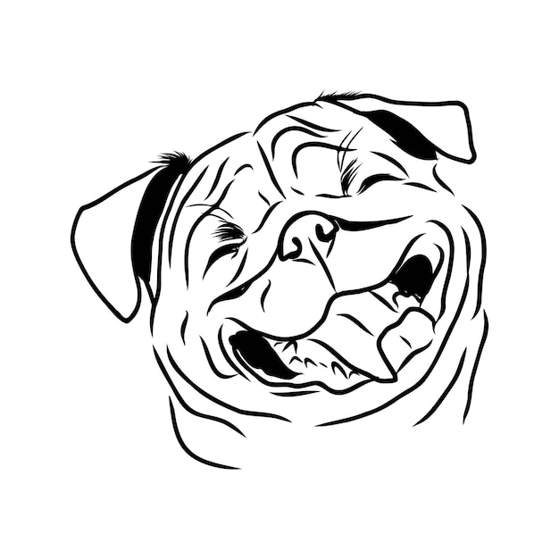 Pug hond hand getekende vector. grappige gelukkig lachende mopshond. hond icoon, logo.