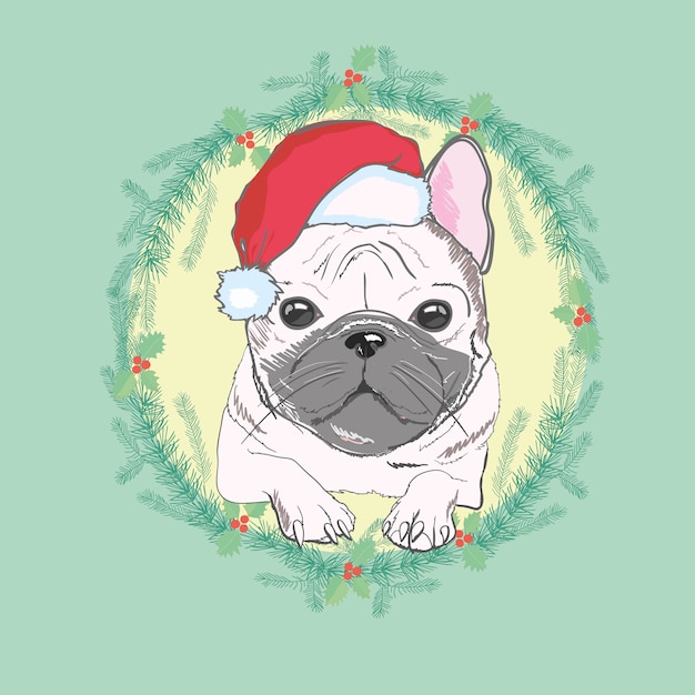 Pug hond met rode kerstmanhoedillustratie