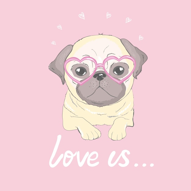 Pug puppy, illustration, vector cute dog animal