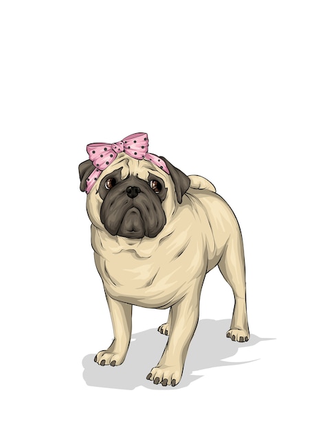 Vector pug puppy met een boogillustratie