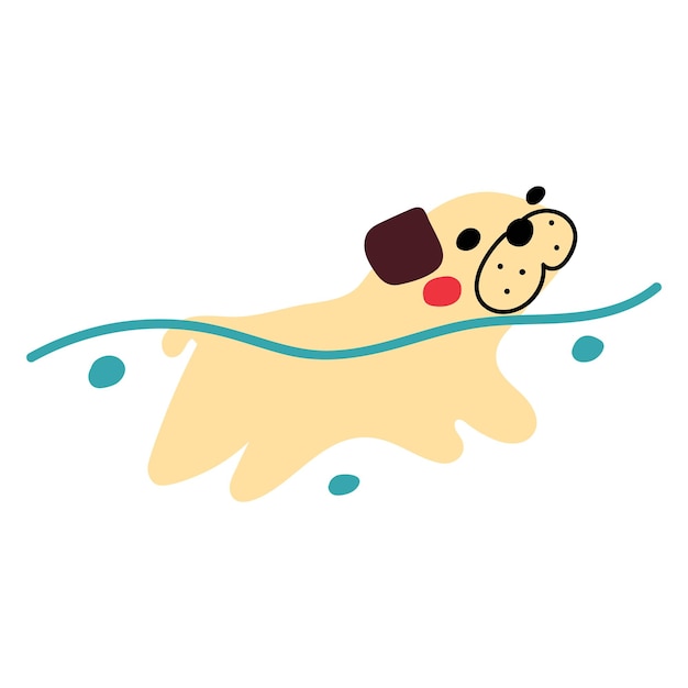 Pug swim. Vector illustration on white background.