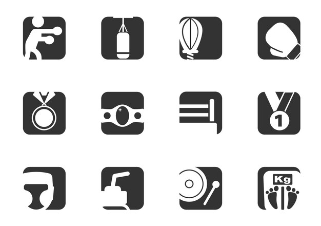 Vector pugilism icon set