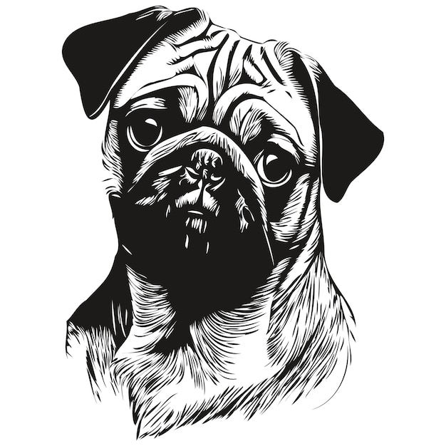 pugs dog hand drawn vector line art drawing black and white logo pets illustration