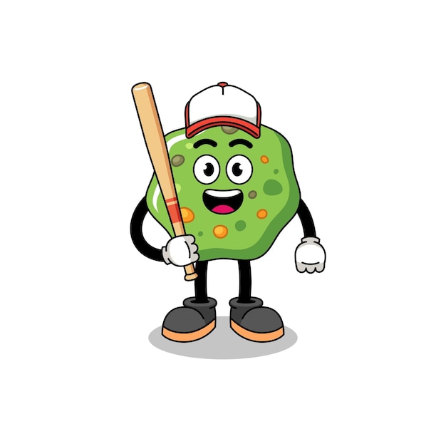 Puke mascotte cartone animato come un giocatore di baseball