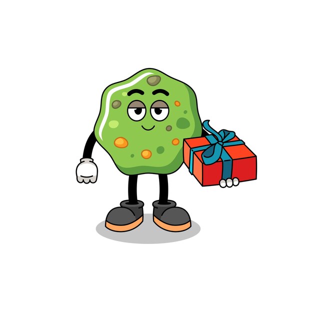 Puke mascot illustration giving a gift