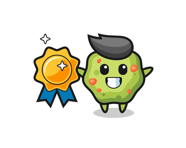 Puke mascot illustration holding a golden badge