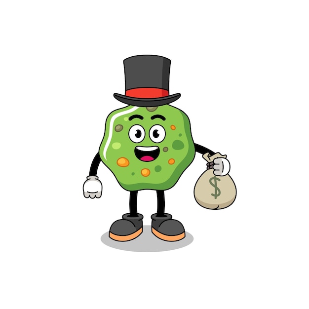 Puke mascot illustration rich man holding a money sack