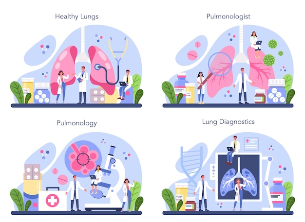 Pulmonologist set. idea of health and medical treatment.