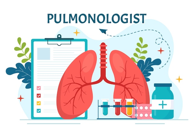 벡터 폐 호흡기 시스템 검사 및 치료와 pulmonologist 벡터 일러스트 레이 션