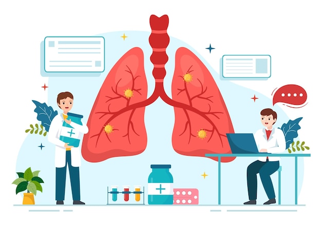 Vector pulmonologist vector illustration with lungs respiratory system examination and treatment