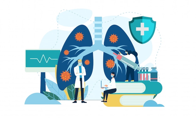 Concetto di pneumologia. personale sanitario polmonare. illustrazione piatta