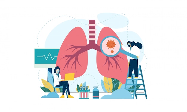 Vector pulmonology concept. lungs healthcare persons. flat illustration