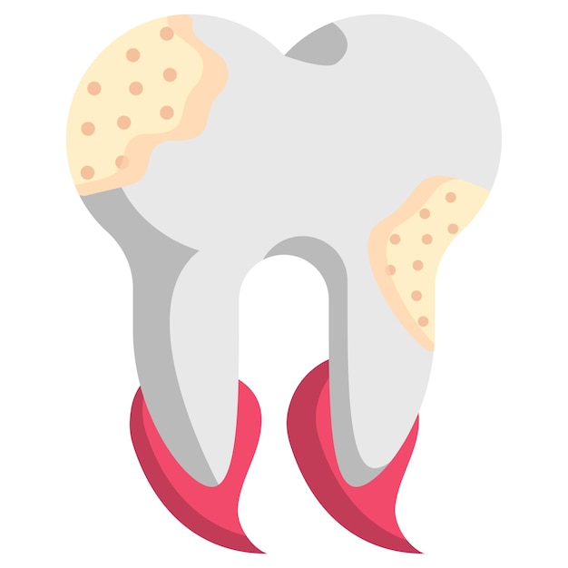 벡터 pulpitis 또는 fluoride 치료 개념 충치 또는 충치 벡터 아이콘 디자인 치과 기호