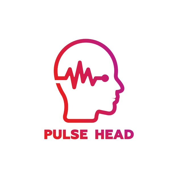 Вектор дизайна шаблона логотипа pulse head, эмблема, концепция дизайна, творческий символ, значок