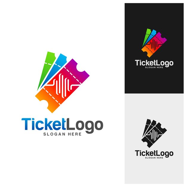 펄스 티켓 로고 템플릿 디자인 벡터 상징 크리에이 티브 디자인 아이콘 기호 개념