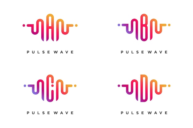 Pulse with letter A B C D design element vector icon concept