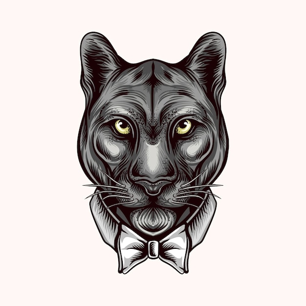 Vector puma head with bow tie