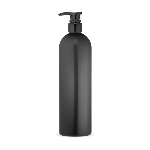 Vector pump bottle cosmetic lotion mockup black plastic package soap or body gel container