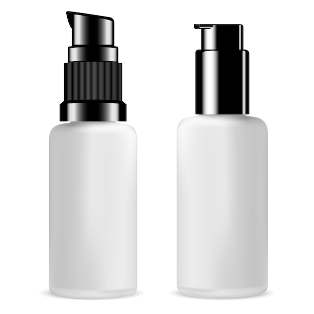 Vector pump dispenser bottle set. glass serum bottle