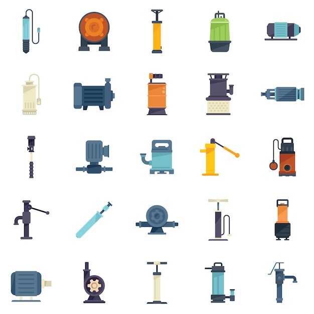 Vector pump icons set flat vector water tank