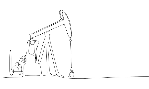 Vector pumpjack eén regel continu abstract concept van liftolie uit pompjack line art outline