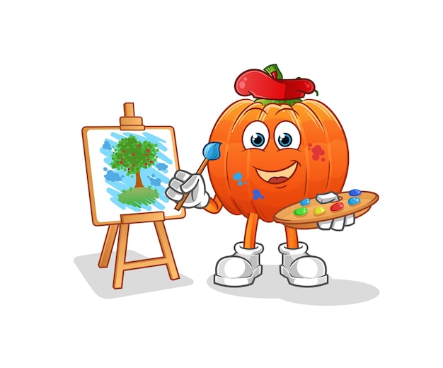 Pumpkin artist mascot cartoon vector