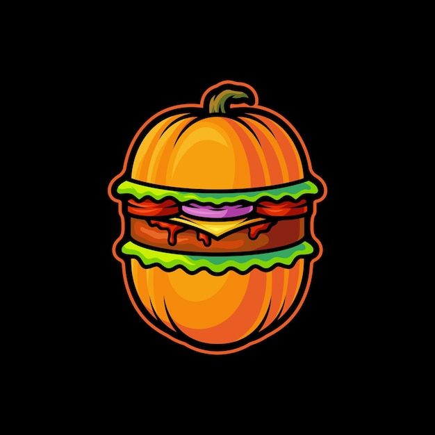 Pumpkin Burger Vector Art Illustration on Isolated Background