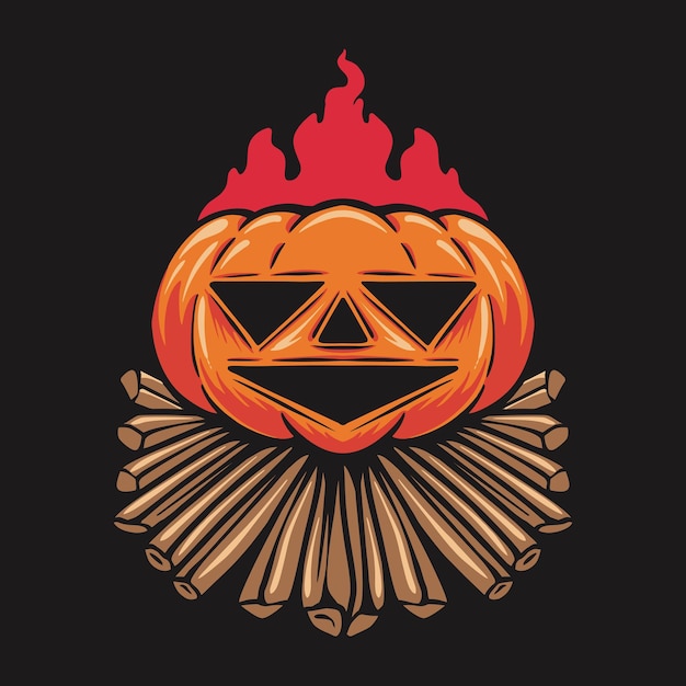 Pumpkin camp fire vector illustration