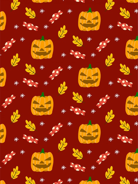 Vector pumpkin candy halloween seamless pattern