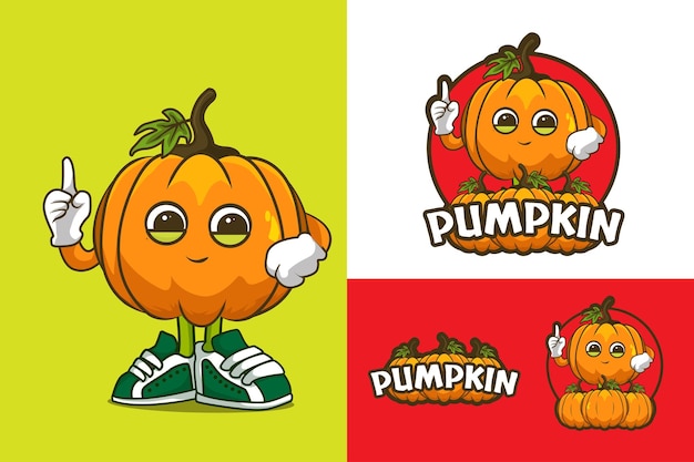 Pumpkin cartoon mascot logo template