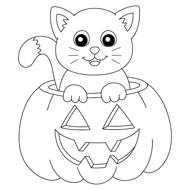 Pumpkin cat halloween coloring page isolated