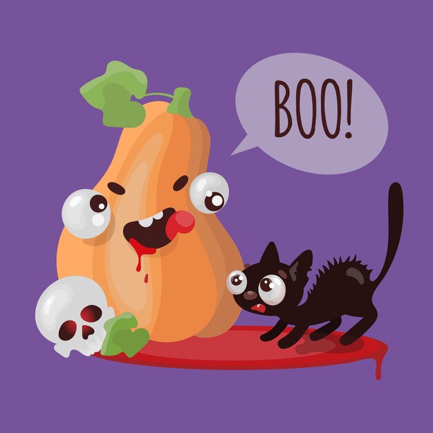 PUMPKIN CAT Halloween Funny Cartoon Illustration Set