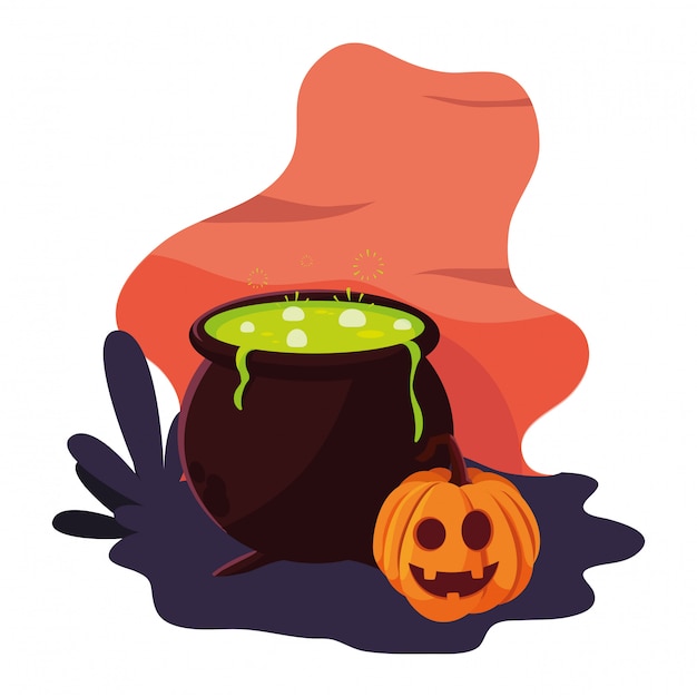 Vector pumpkin cauldron happy halloween celebration