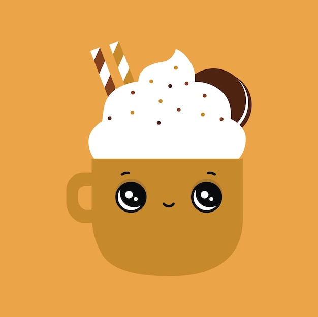 호박 커피 차 음료 카카오 가을 귀여운 얼굴 아기 키즈 장식