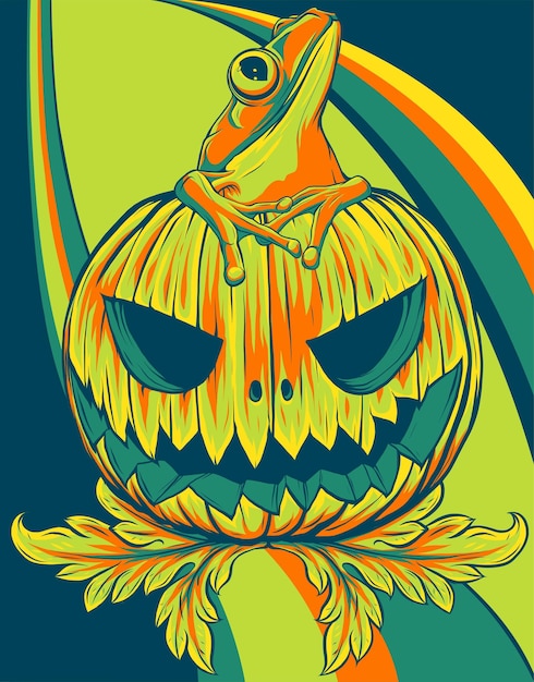 Vector pumpkin on colored background the happy halloween holiday pumpkin with scary smile