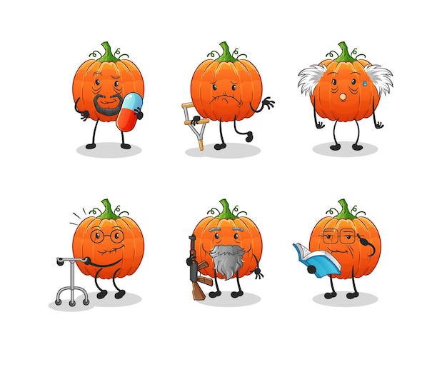 Pumpkin elderly character cartoon mascot vector