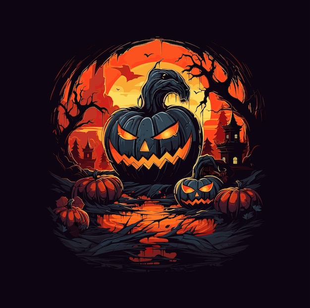 Vector pumpkin evil in darkness side