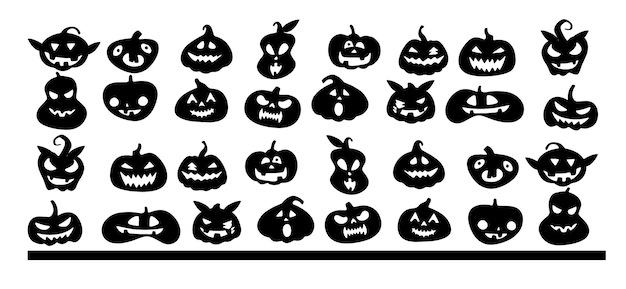 Pumpkin face element set silhouette vector spooky