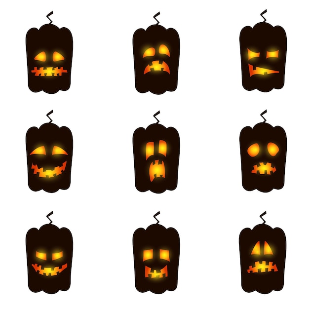 Vector pumpkin faces set doodle clip art for halloween design lanternojack smiley faces